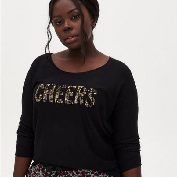 Torrid sleep black & gold sequin CHEERS front long sleeve sweatshirt woman's 3X - Picture 1 of 9
